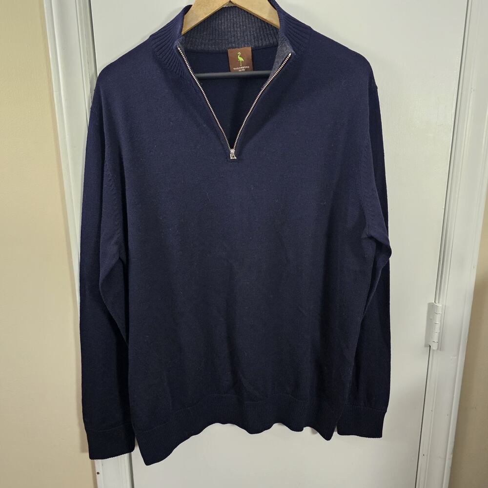 Tailorbyrd Navy 1/4 Zip Mock Neck Sweater 100% Wool Men XL Classic Heritage Golf